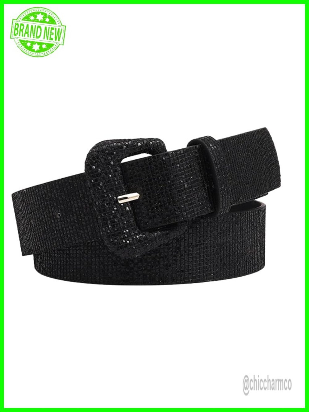 Broad Rhinestone Sequin Waist Belt Adjustable Stretch Hook Eye